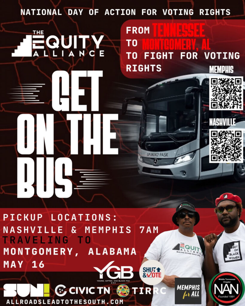 Activists prepare to board a bus for voting rights